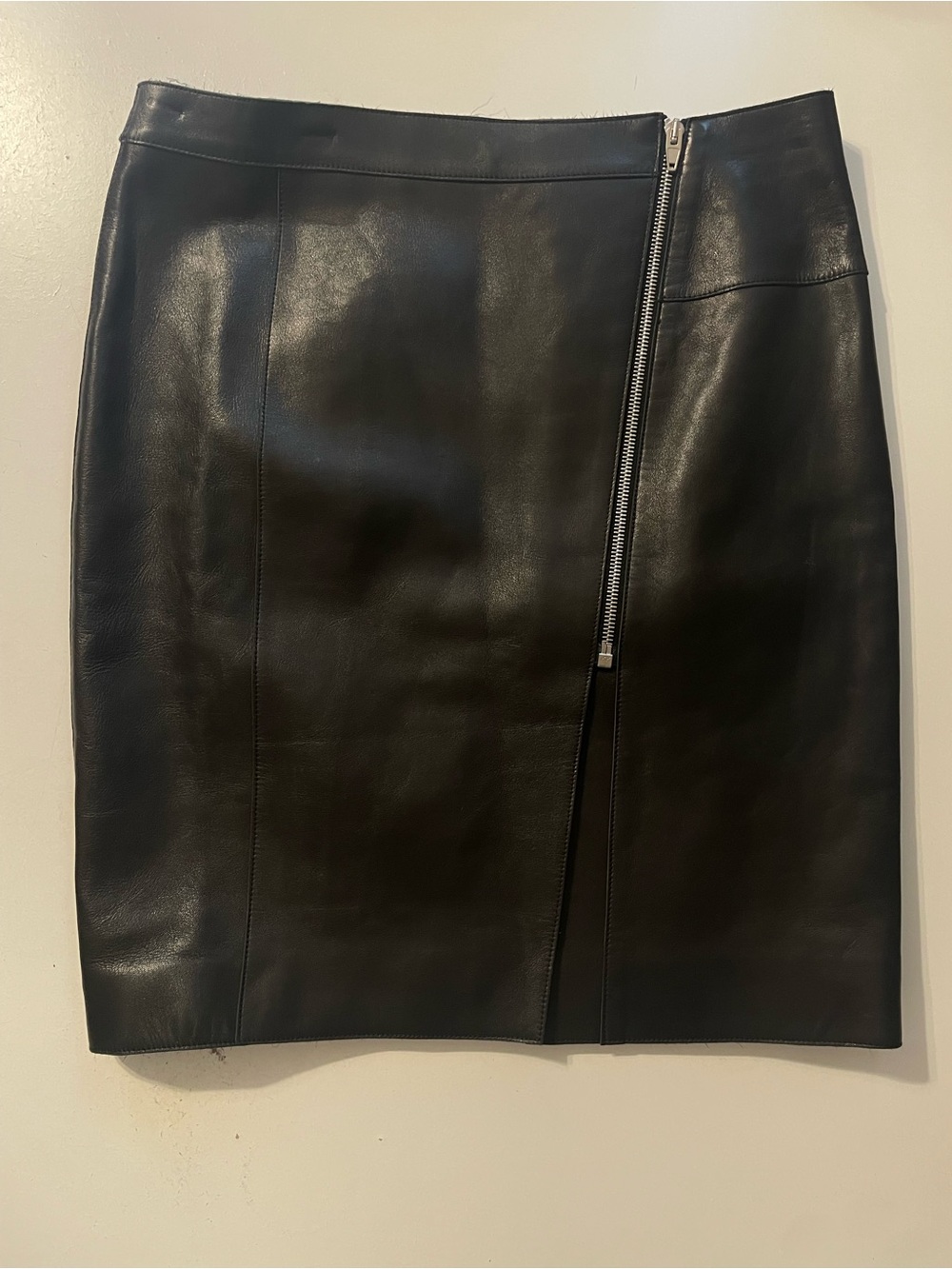 Alexander Wang Black Leather Pencil Skirt with Asymmetric Zip